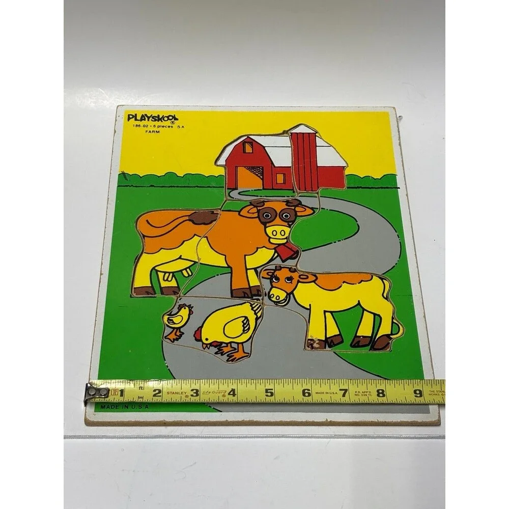 Vintage Playskool Wooden Puzzle Lot 3 Complete 1970s Dogs Farm Big Bird Sesame S